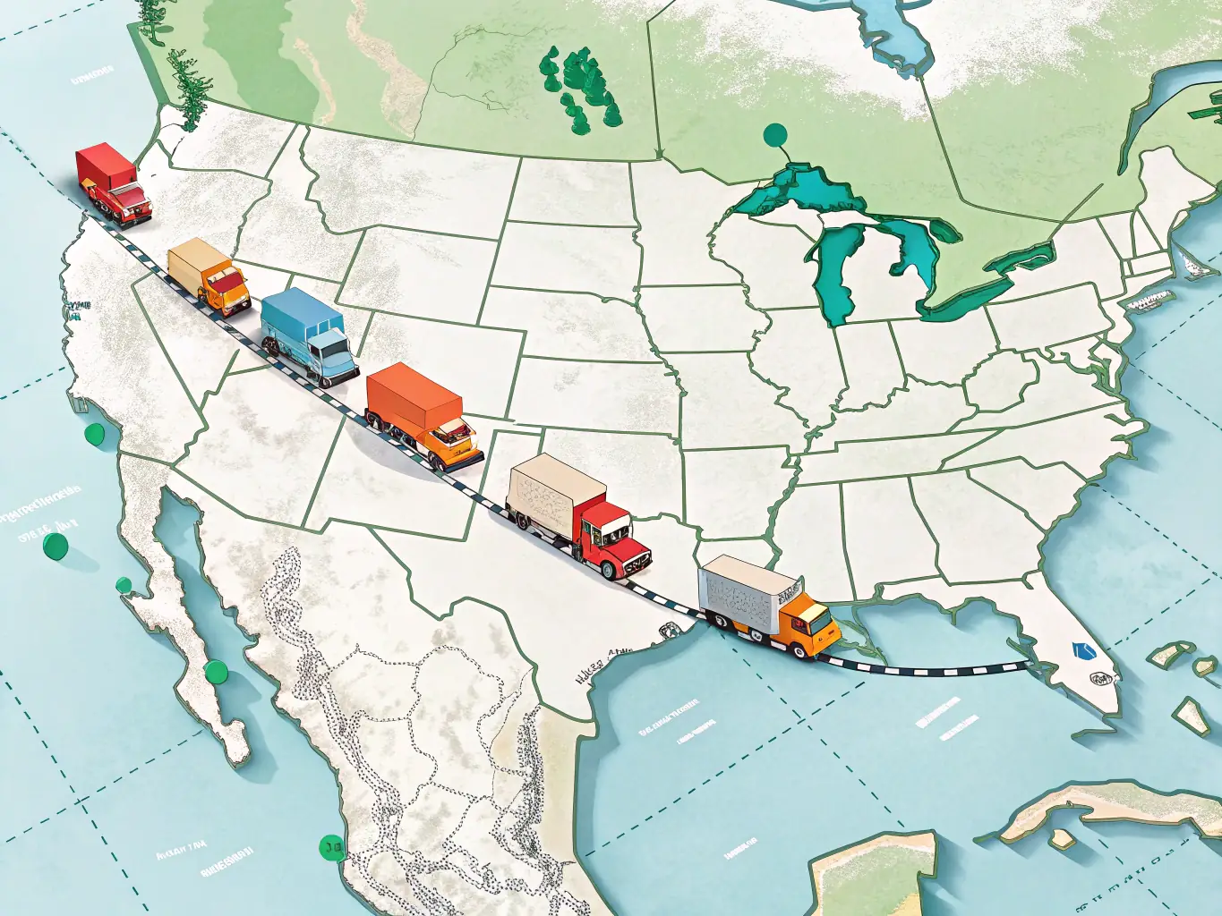 A visual representation of CH Haul's network, showing connections across the United States, symbolizing nationwide reach for driver sourcing.